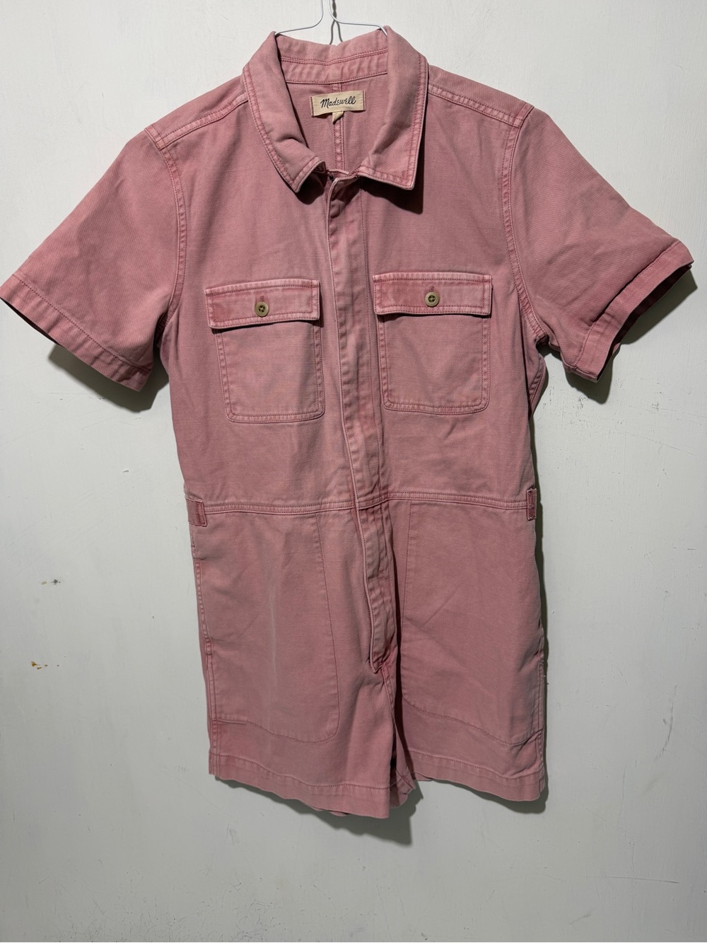 Madewell Women’s Dusty Rose Short-Sleeve Button-Front Romper